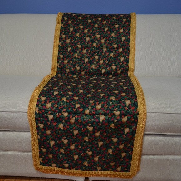 Holiday Table Runner, Pear & Berry Print, Gold Fringe, 120 x 22", Handcrafted - Picture 6 of 6
